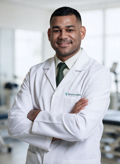 Bruno Lopes, fisioterapeuta CREFITO-15 112902-F, em seu consultório em Vitória - ES